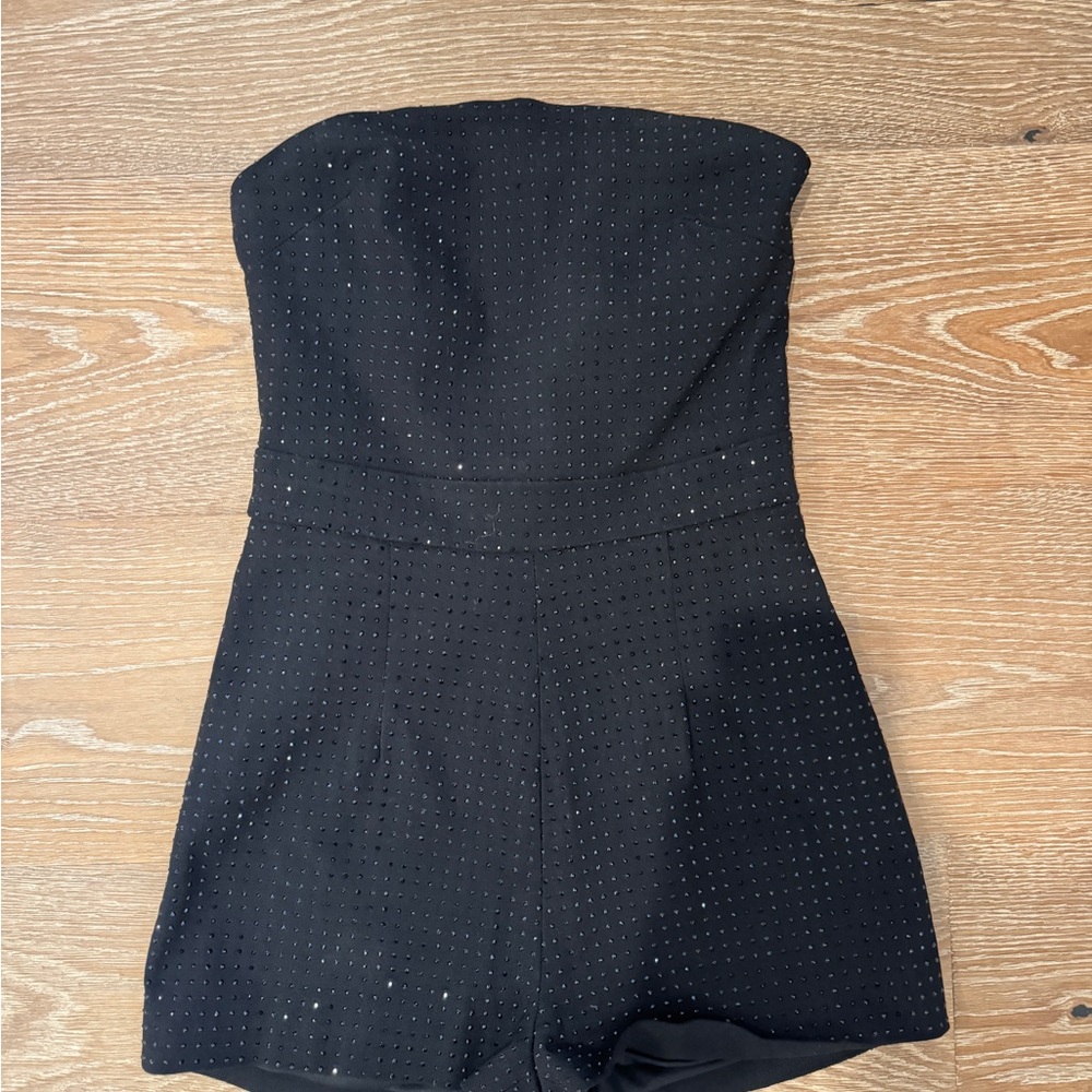 American Threads Black Strapless Bedazzled Romper